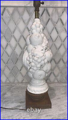 Vintage Casa Pupo Fruit Topiary Art Pottery Lamp White Spain 16 T 50s-60s