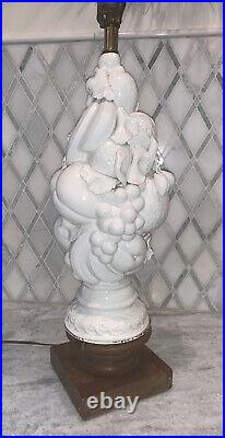 Vintage Casa Pupo Fruit Topiary Art Pottery Lamp White Spain 16 T 50s-60s