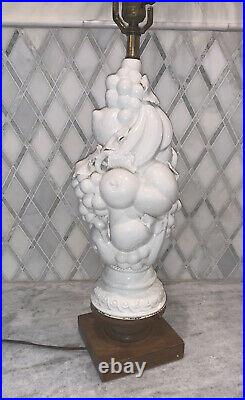 Vintage Casa Pupo Fruit Topiary Art Pottery Lamp White Spain 16 T 50s-60s