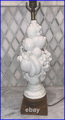 Vintage Casa Pupo Fruit Topiary Art Pottery Lamp White Spain 16 T 50s-60s