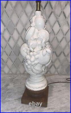 Vintage Casa Pupo Fruit Topiary Art Pottery Lamp White Spain 16 T 50s-60s