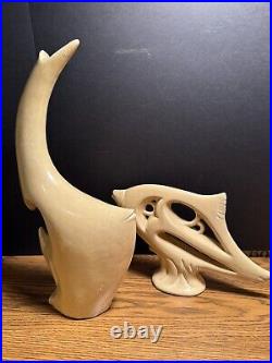 Vintage Ceramic Art Deco MCM Fish Art Pottery Vase and Sculpture Cubist PAIR