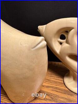Vintage Ceramic Art Deco MCM Fish Art Pottery Vase and Sculpture Cubist PAIR