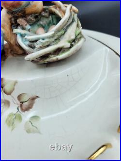 Vintage Ceramic Art Pottery Figural Blue Birds Robins Ashtray Long Beach Gresham