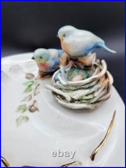 Vintage Ceramic Art Pottery Figural Blue Birds Robins Ashtray Long Beach Gresham