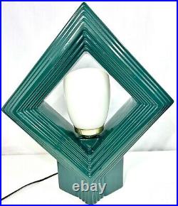 Vintage Ceramic Art Pottery Table Lamp Art Deco Mid Century Harris Green Diamond