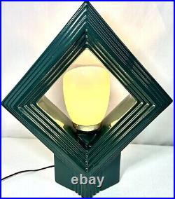 Vintage Ceramic Art Pottery Table Lamp Art Deco Mid Century Harris Green Diamond