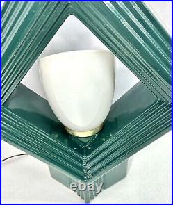 Vintage Ceramic Art Pottery Table Lamp Art Deco Mid Century Harris Green Diamond