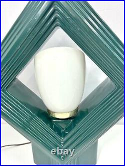 Vintage Ceramic Art Pottery Table Lamp Art Deco Mid Century Harris Green Diamond