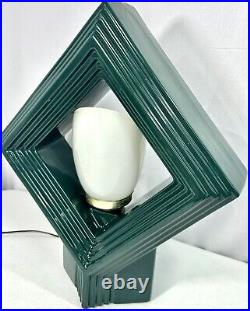 Vintage Ceramic Art Pottery Table Lamp Art Deco Mid Century Harris Green Diamond