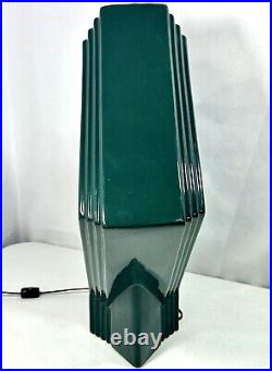 Vintage Ceramic Art Pottery Table Lamp Art Deco Mid Century Harris Green Diamond