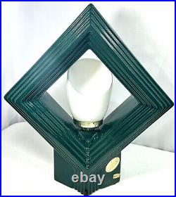 Vintage Ceramic Art Pottery Table Lamp Art Deco Mid Century Harris Green Diamond