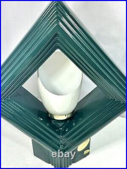 Vintage Ceramic Art Pottery Table Lamp Art Deco Mid Century Harris Green Diamond