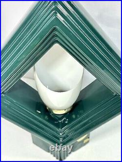 Vintage Ceramic Art Pottery Table Lamp Art Deco Mid Century Harris Green Diamond
