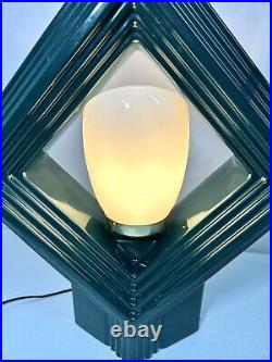Vintage Ceramic Art Pottery Table Lamp Art Deco Mid Century Harris Green Diamond
