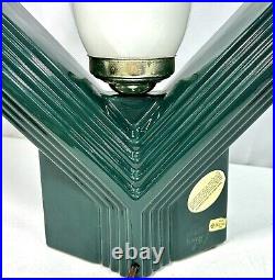 Vintage Ceramic Art Pottery Table Lamp Art Deco Mid Century Harris Green Diamond