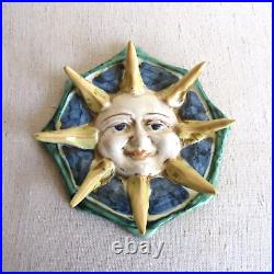 Vintage Ceramic Sun Wall Plaque Signed Clay Pottery 3D Arms