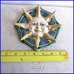 Vintage Ceramic Sun Wall Plaque Signed Clay Pottery 3D Arms