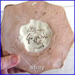 Vintage Ceramic Sun Wall Plaque Signed Clay Pottery 3D Arms