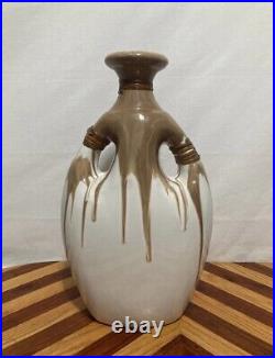 Vintage Ceramic Tall Vase By JW Art Pottery With Handles Two Tone Retro 16.5