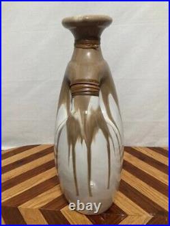 Vintage Ceramic Tall Vase By JW Art Pottery With Handles Two Tone Retro 16.5