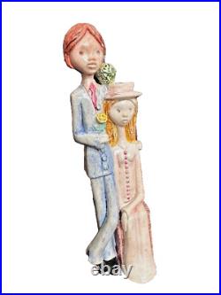 Vintage Ceramic Wedding couple, slim & tall Figurine 13 tall Art pottery unique