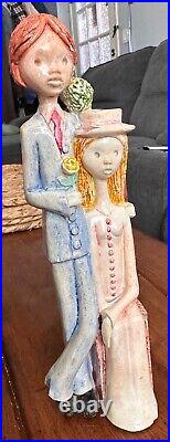 Vintage Ceramic Wedding couple, slim & tall Figurine 13 tall Art pottery unique