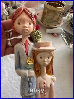 Vintage Ceramic Wedding couple, slim & tall Figurine 13 tall Art pottery unique