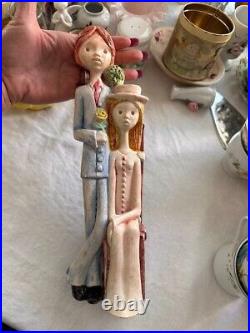 Vintage Ceramic Wedding couple, slim & tall Figurine 13 tall Art pottery unique