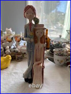 Vintage Ceramic Wedding couple, slim & tall Figurine 13 tall Art pottery unique