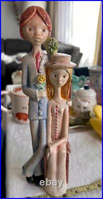 Vintage Ceramic Wedding couple, slim & tall Figurine 13 tall Art pottery unique
