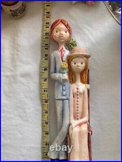 Vintage Ceramic Wedding couple, slim & tall Figurine 13 tall Art pottery unique