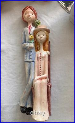 Vintage Ceramic Wedding couple, slim & tall Figurine 13 tall Art pottery unique