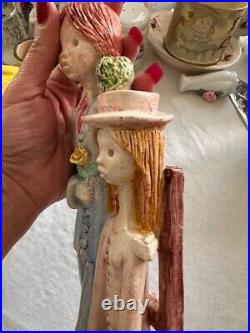 Vintage Ceramic Wedding couple, slim & tall Figurine 13 tall Art pottery unique