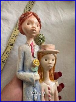 Vintage Ceramic Wedding couple, slim & tall Figurine 13 tall Art pottery unique