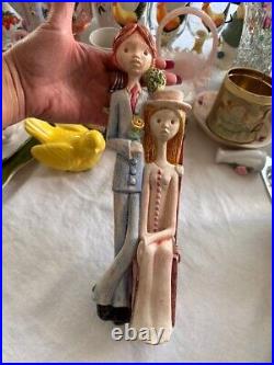Vintage Ceramic Wedding couple, slim & tall Figurine 13 tall Art pottery unique