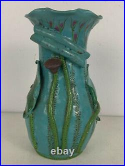 Vintage Chinese Signed Lotus & Flower Form Ceramic Art Pottery Vase