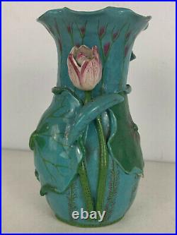 Vintage Chinese Signed Lotus & Flower Form Ceramic Art Pottery Vase