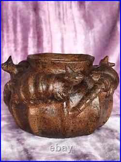 Vintage Colima Art Pottery Ceramic / clay Vessel Armadillos Sculpture Folk Art