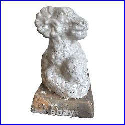 Vintage Crackle Glaze White Art Pottery Ceramic Aries Statue Ram Figure Animal