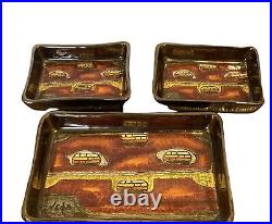 Vintage Eduardo Vega Ceramic Enamel Art Pottery Mid Century Trays Trinket Snack