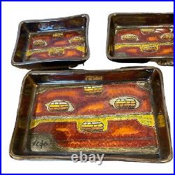 Vintage Eduardo Vega Ceramic Enamel Art Pottery Mid Century Trays Trinket Snack