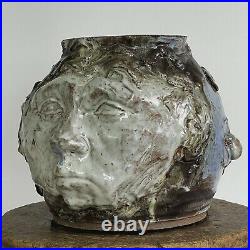 Vintage Folk Art Sculpted Figural Glazed Studio Pottery Vase