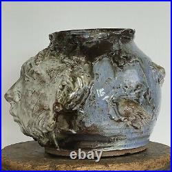 Vintage Folk Art Sculpted Figural Glazed Studio Pottery Vase