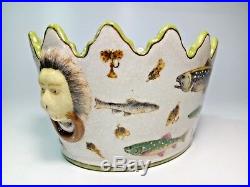 Vintage French Fabienne Jouvin Art Ceramic Planter Fish Lion Heads