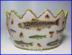 Vintage French Fabienne Jouvin Art Ceramic Planter Fish Lion Heads