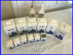 Vintage German FRIDA Blue&White Ceramic Canister 14pc Set (windmill) sold as is