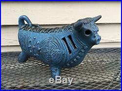Vintage Gus McLaren Mid Century Art Pottery Bull, Ceramic Blue Bull, Original