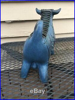 Vintage Gus McLaren Mid Century Art Pottery Bull, Ceramic Blue Bull, Original