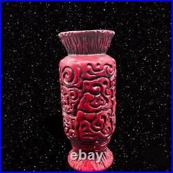 Vintage HAEGER Oxblood Red and Black Textured Art Pottery TIKI VASE #4079